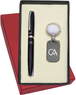 UJJi CA Logo Engraved Matte Finish Black Colour Ballpen and Keychain Pen Gift Set(Pack of 2, Blue Ink)