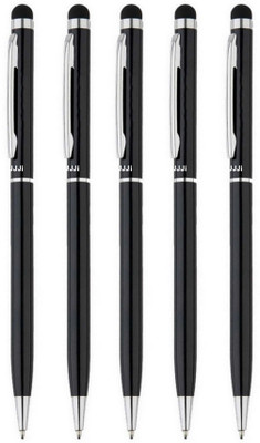 UJJi Black Colour Body Pack of 5 Metal with Stylus for Touch Screen Ball Pen(Pack of 5, Ink Color - Blue )