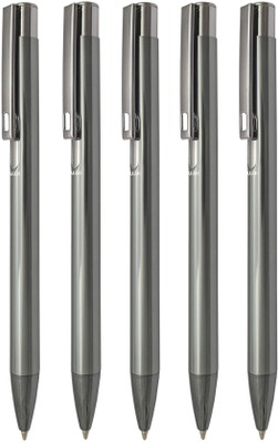UJJi Shiny Gloss Finish Grey Colour Metal Pack of 5 Ball Pen(Pack of 5, Ink Color - Blue)