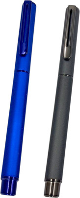 auteur Blue & Grey Velvet Finish Designer Metal Body 0.5mm Fine Tip Premium Roller Ball Pen(Pack of 2, Ink Color - Blue)
