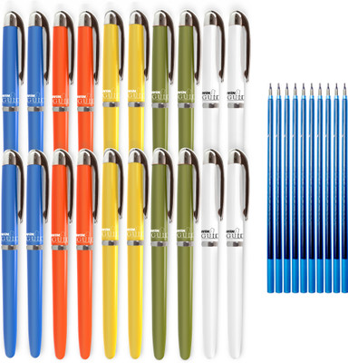 Win Guide 20 Blue Pens & 10 Refills | 0.6 mm Tip | Pens for Writing | Premium Ball Pen(Pack of 20, Ink Color - Blue)