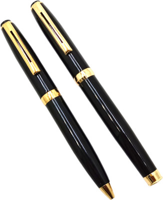 auteur Premium Power Black Shinning With Gold Plated Trims Roller Pen & Ball Pen Gift Set(Pack of 2, Ink Color - Blue)