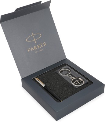 PARKER Jotter Standard Stainless Steel, Gold Trim With Parker Key Chain Pen Gift Set(Ink Color - Blue)