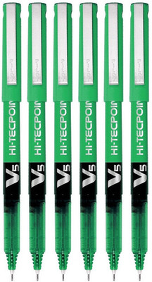 PILOT Hi-Tecpoint 0.5mm V5 Extra Fine Point Pure Liquid Ink Roller Ball Pen(Pack of 6, Ink Color - Green)