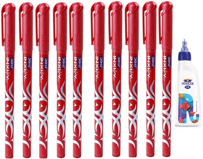 DOMS Inxify Ballpoint Pen| 0.7mm Needle Tip Break Free & Smooth Writing Ball Pen(Pack of 10, Ink Color - Red)