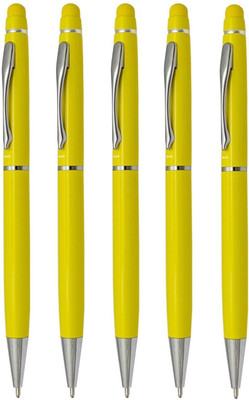 UJJi Yellow Metal Pen with Stylus for Touch Screen Ball Pen(Pack of 5, Ink Color - Blue)