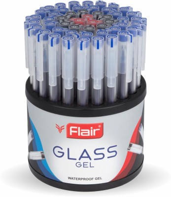 FLAIR Glass 0.6mm Gel Pen Stand | Waterproof Low-Viscosity Ink For Smudge Free Writing Gel Pen(Pack of 50, Blue, Black, Red)