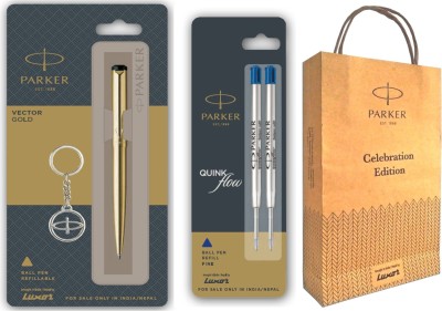 PARKER Vector Gold Pen + 2 pcs ball pen refill + paper bag combo Ball Pen(Ink Color - Blue)