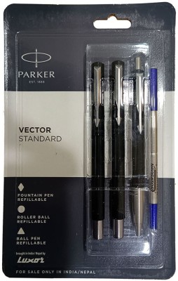 PARKER VECTOR STANDARD BLACK CT FOUNTAIN PEN, ROLLERBALL PEN & BALL PEN SET Pen Gift Set(Blue)