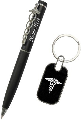 K K CROSI Doctor Logo Pen and Keychain Combo with Name Written on it Pen Gift Set(Pack of 2, Blue Ink)