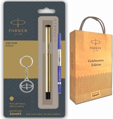 PARKER VECTOR GOLD ROLLER BALL PEN WITH GOLD TRIM With Gift Bag Roller Ball Pen(Blue)