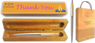 PARKER JOTTER LONDON SS GT BP With Wooden Thank You Wishing Gift Box and Gift Bag Ball Pen(Blue)
