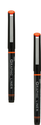OHTO Graphic Liner Needle Point-05/01 Artist Supplies Archival Inking Roller Ball Pen(Pack of 2, Ink Color - Black)