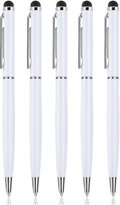 K K CROSI Sleek Design Pack of 5pcs White Colour Metal Pen with Stylus for Touch Screen Multi-function Pen(Pack of 5, Blue Ink)