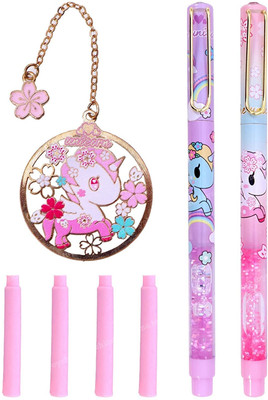 fixer Cute Fountain Pen Fine Nib Unicorn Theme Ink 4 refills Fountain Pen(Ink Color - Blue)