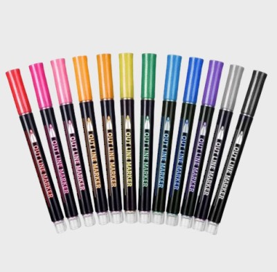 NAVDEEP COLLECTION Metallic Double Line Outline 12 Pen Markers(Set of 12, Multicolor)