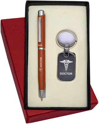 UJJi Doctor Logo Engraved Tan Color Metal Ball Pen & Keyring Combo Pen Gift Set(Pack of 2, Blue Ink)