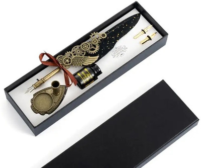 greencom Feather Pen Mechanic Style Quill Calligraphy Dip Pen Calligraphy(Ink Color - Black)