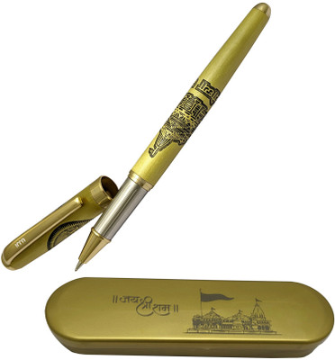 UJJi Shree Ram Mandir Ayodhya Carved Golden Color Metal Roller Ball Pen(Ink Color - Blue )