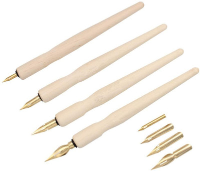 FRKB Wooden Calligraphy Dip Pen Comic Pen Set With 4 Holder And 7 Nibs Calligraphy(Pack of 4, Ink Color - Multicolor)