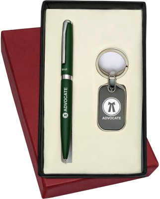 UJJi 2in1 Combo with Advocate Logo Engraved Matte Green Color Ballpen and Keychain Pen Gift Set(Pack of 2, Blue Ink)