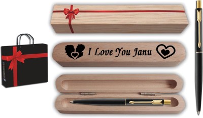 PARKER Classic Matte Black GT Ball Pen with Love you Janu Gift Box and Bag Pen Gift Set(Blue)