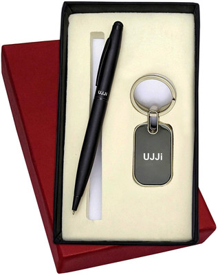 UJJi 2in1 Set in Matte Finish Black Color Pen and Metal Keychain Pen Gift Set(Pack of 2, Ink Color - Blue )