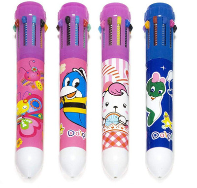 ILT (PACK OF 4)10 in One Colour Ballpoint Pen with Favorite Cartoon Character 0.7 Ball Pen(Pack of 4, Ink Color - ALL)