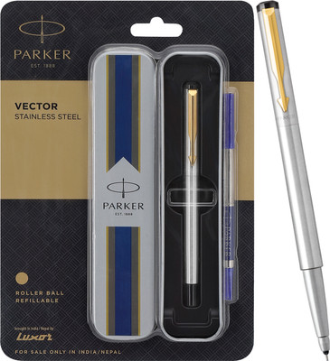 PARKER Vector Stainless Steel Gold Trim Pen Gift Set(Ink Color - Blue)