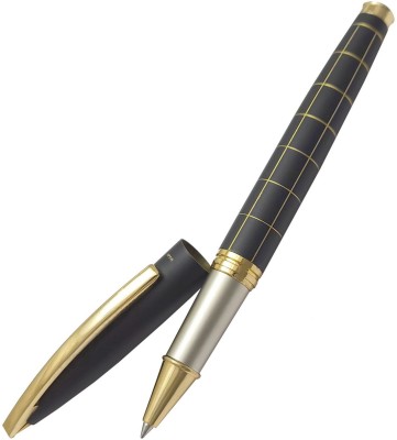 UJJi Check Pattern Black Body with Gold Design Roller Ball Pen(Ink Color - Blue )