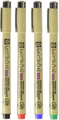 SAKURA Pigma Micron Combo Fineliner Pen(Pack of 4, Ink Color - Blue, Black, Green, Red)