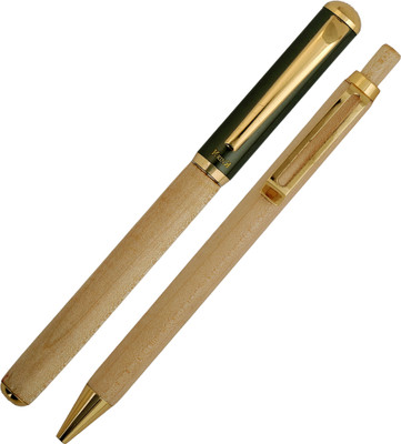 Krink Pen R022_B270 Black Cap and Wooden Body Pen Gift Set(Pack of 2, Ink Color - Blue)
