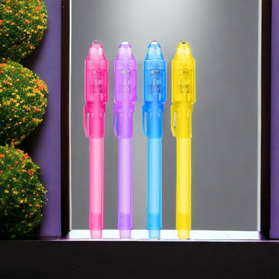 AirSoft Secret Spy Message Writer Message Pens Spy Pens Invisible Ink Pen With Uv Light Multi-function Pen(Pack of 4, Ink Color - Invisible Spy Secret )