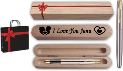 PARKER Frontier Stainless Steel GT Fountain Pen with Love you Janu Gift Box and Bag Pen Gift Set(Blue)