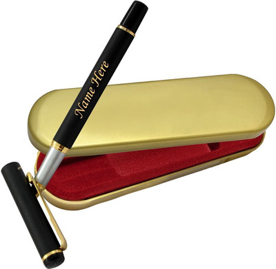 UJJi Name Engraved Brass Material Black Color Roller Ball Pen(Ink Color - Blue )