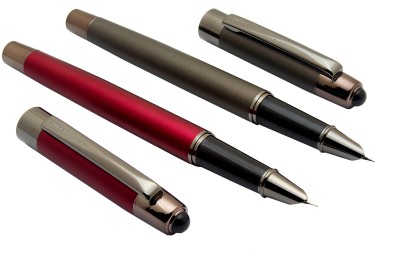 Ledos Luoshi 5307 Set Of Matte Maroon & Gray Metal Body Gunmetal Trims Fine Nib Fountain Pen(Pack of 2, Converter System)