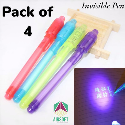 AirSoft Spy Pen, Invisible Disappearing Ink Pen With Uv Light Fun Activity Entertainment Multi-function Pen(Pack of 4, Ink Color - Invisible Spy Secret )