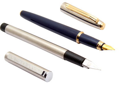 Ledos Set Of Vsign Stride Blue & Jinhao 65 Stainless Steel Fine Nib Fountain Pen(Pack of 2, Ink Color - Converter system)