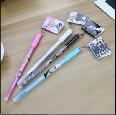 BREEPREE BTS Eraser Pen With Small Little Attached Diary Gel Pen(Pack of 4, Ink Color - Blue)