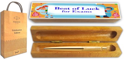 PARKER JOTTER LONDON GOLD GT BP With Wooden Best Of Luck For Exam Gift Box and Gift Bag Ball Pen(Blue)