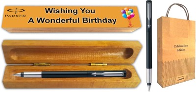 PARKER VECTOR STANDARD FOUNTAIN PEN SS (Black) With Wooden Birthday Gift Box & Gift Bag Fountain Pen(Ink Color - Blue)