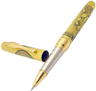 UJJi Shri Ganesha Carved Mini Size Pen with Antique Design Golden Roller Ball Pen(Ink Color - Gold)