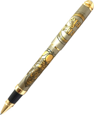 Lestylo Premium Divine Shubha Metal Body Godess Laxmi Engraved Lucky Designer Gift Roller Ball Pen(Ink Color - Blue)