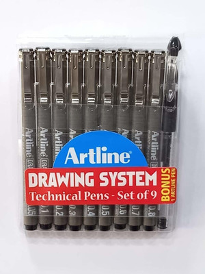 Artline Fine Liners / Drawing Pens Fineliner Pen(Pack of 10, Ink Color - Black)