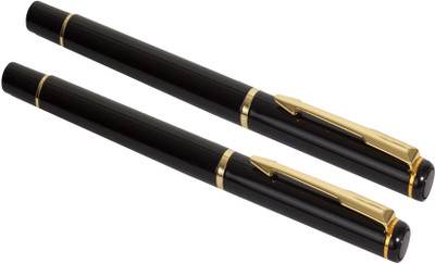 JINHAO 801 Executive Black Color Metal Body Set Of 2 Roller Pen Gift Set(Pack of 2, Ink Color - Blue)