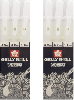 SAKURA Gelly Roll White 0.5mm 0.8mm 1.0mm Nib(Pack of 2, Ink Color - White)