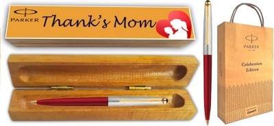 PARKER GALAXY STANDARD GT BP With Wooden Thank's Mom Wishing Gift Box & Gift Bag Ball Pen(Blue)