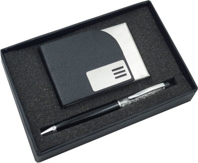 auteur Premium Leathertte RFID Safe (Card Holder+Metal Body Ball Pen) For Men & Women Ball Pen(Pack of 2, Blue)