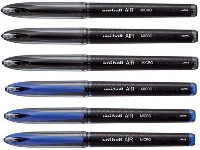 uni-ball Air (3 Blue + 3 Black) Roller Ball Pen(Pack of 6, Ink Color - Blue, Black)