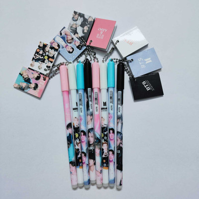 AAHANSTATIONERS BTS Erasable pen with attached Diary & Eraser 0.35mm Nib Size 0.5mm Gel Pen(Pack of 8, Ink Color - Blue)
